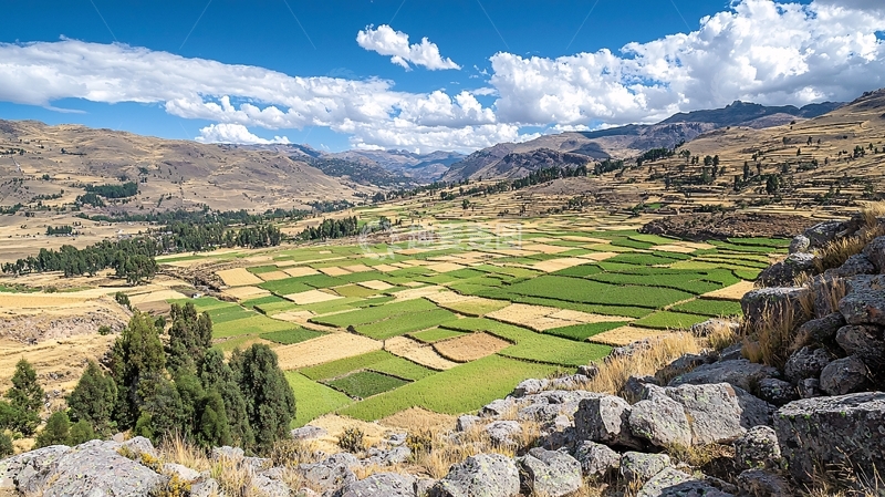 高清大图下载【趣麦麦图】安第斯山脉下的田园风光