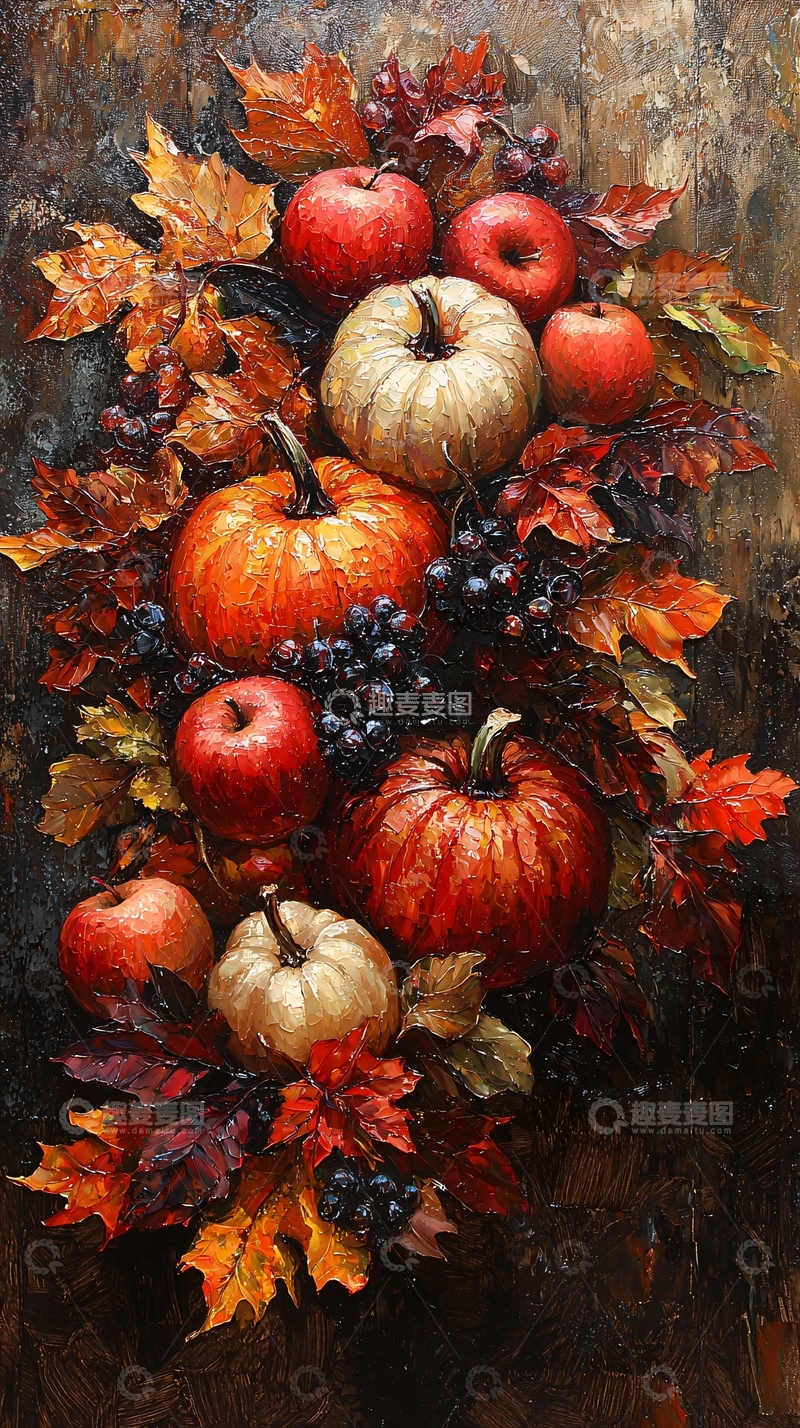 高清大图下载【趣麦麦图】秋日丰收静物油画