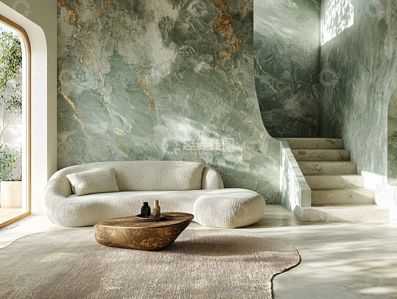 高清大图下载【趣麦麦图】极简风大理石背景墙沙发
