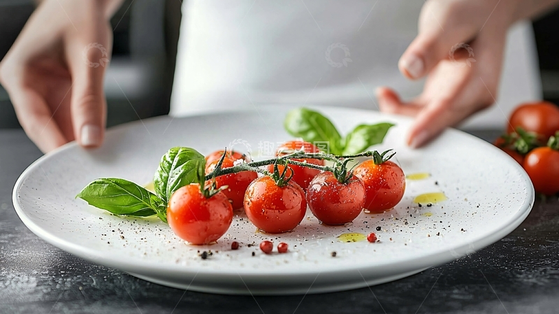 高清大图下载【趣麦麦图】新鲜小番茄搭配罗勒叶