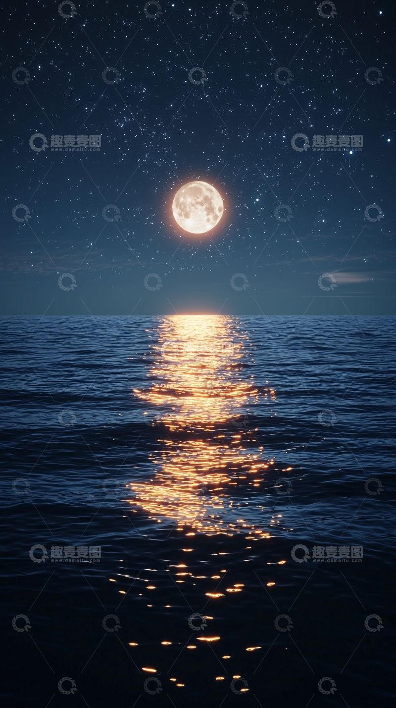 高清大图下载【趣麦麦图】月夜海面