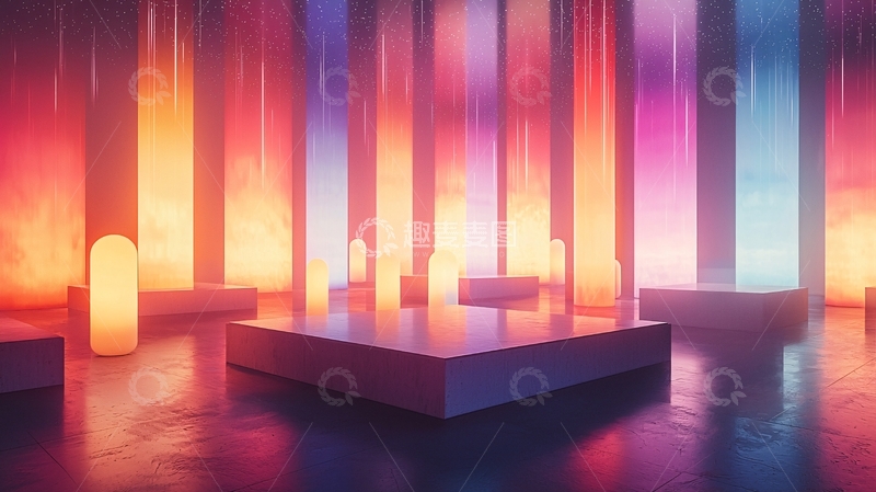 高清大图下载【趣麦麦图】霓虹灯柱抽象空间