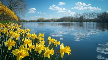 春光明媚河边水仙花
