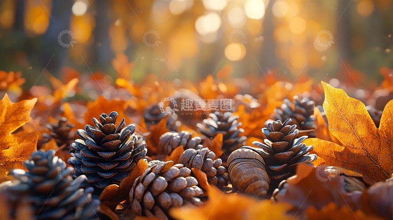 高清大图下载【趣麦麦图】秋日森林落叶松果