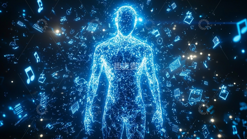 高清大图下载【趣麦麦图】蓝色光点人影漂浮
