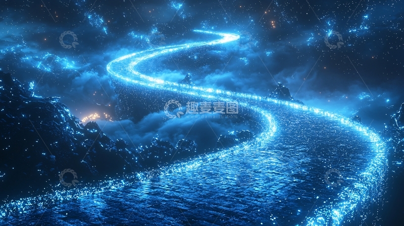 高清大图下载【趣麦麦图】蓝色发光河流