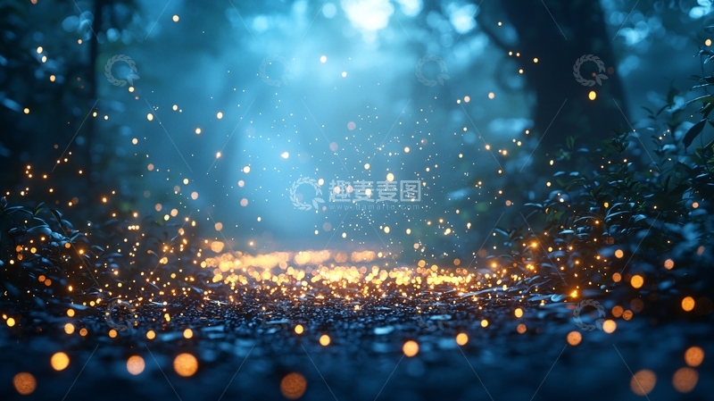 高清大图下载【趣麦麦图】蓝光森林萤火虫夜景