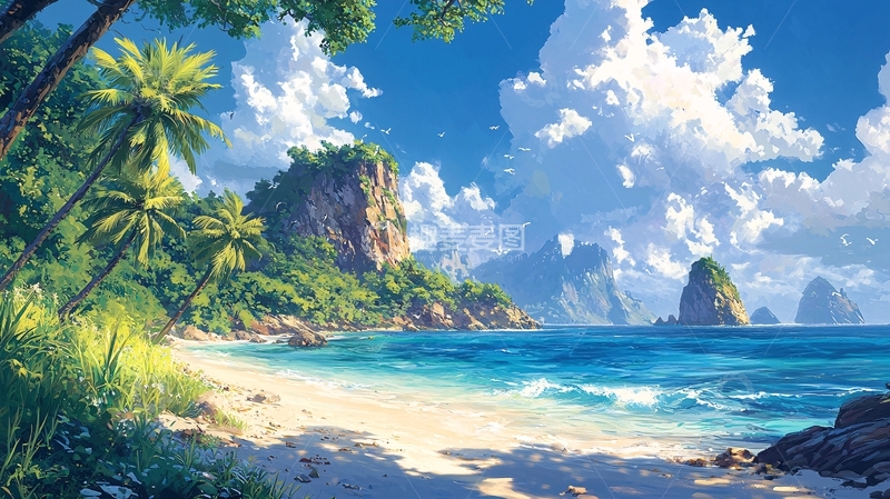 高清大图下载【趣麦麦图】热带海滩风景画