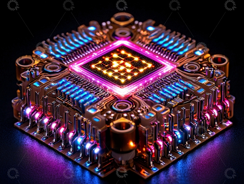 高清大图下载【趣麦麦图】炫彩发光芯片电路板