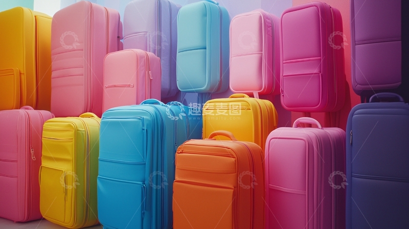 高清大图下载【趣麦麦图】彩色行李箱堆叠