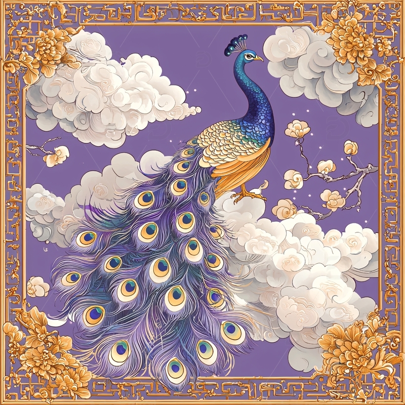 紫底祥云孔雀图