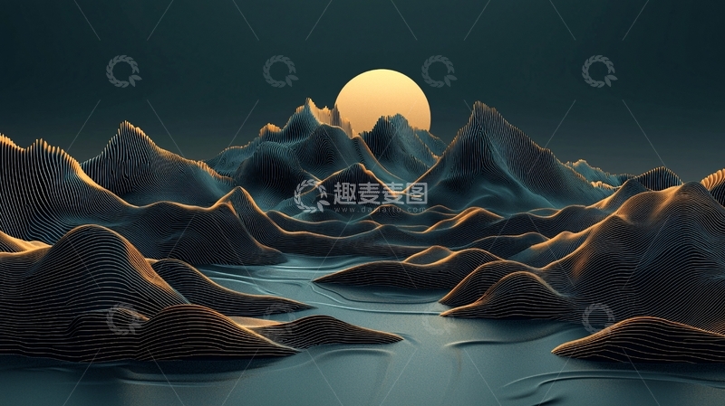 高清大图下载【趣麦麦图】群山在朦胧月光下的宁静