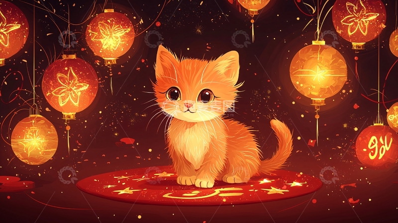 高清大图下载【趣麦麦图】可爱小猫灯笼