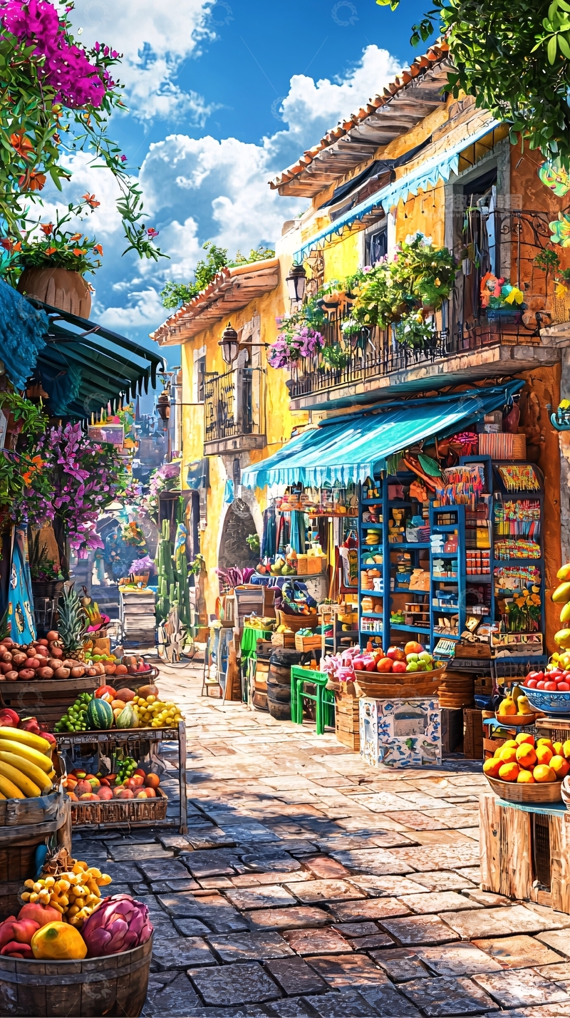 高清大图下载【趣麦麦图】阳光明媚的欧洲小镇街道