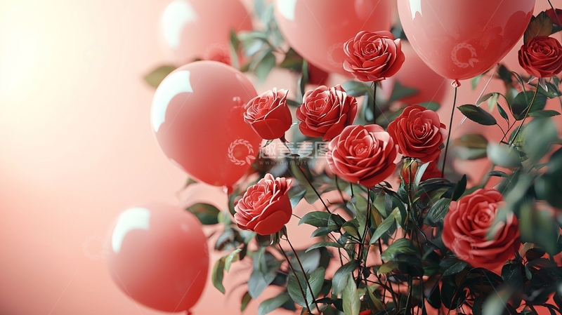 高清大图下载【趣麦麦图】粉色气球和红玫瑰花束