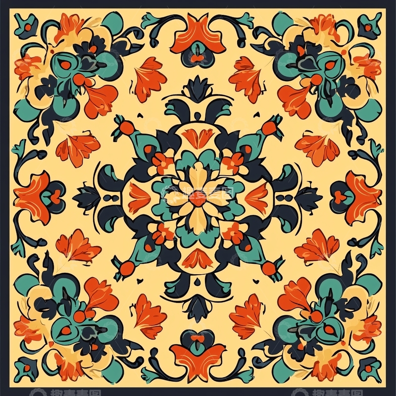 高清大图下载【趣麦麦图】复古花卉装饰图案