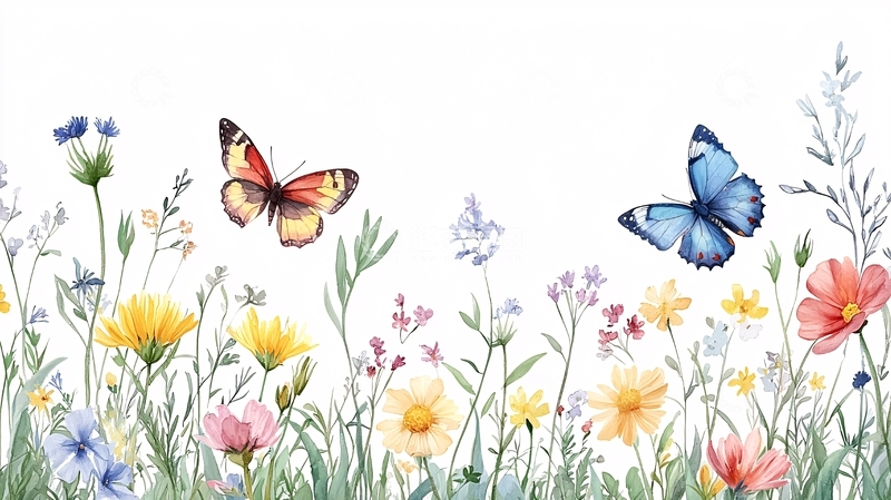 高清大图下载【趣麦麦图】水彩蝴蝶野花