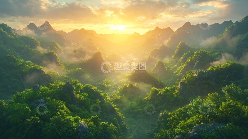 高清大图下载【趣麦麦图】绿色山谷日出景观