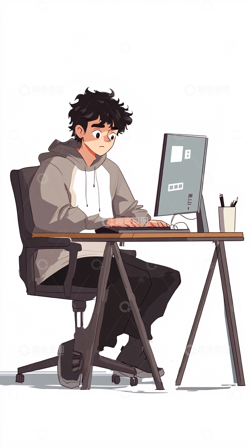 高清大图下载【趣麦麦图】青年男子电脑办公桌