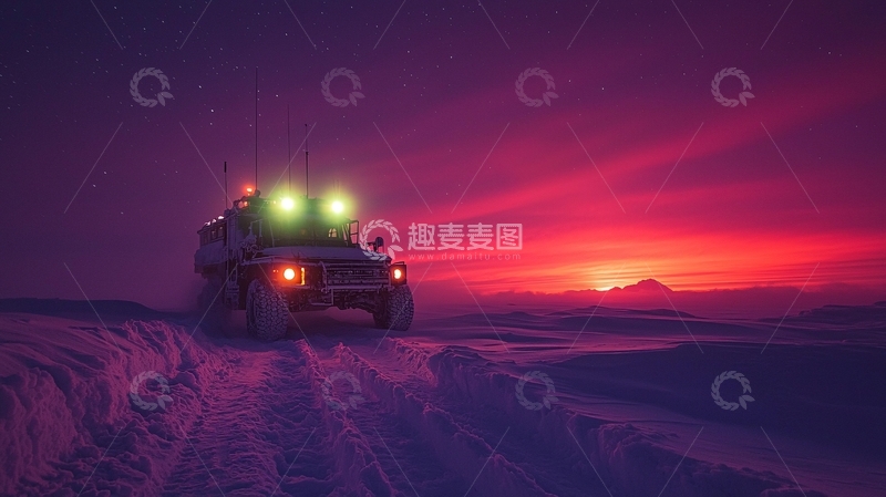 高清大图下载【趣麦麦图】极地越野车日落雪景