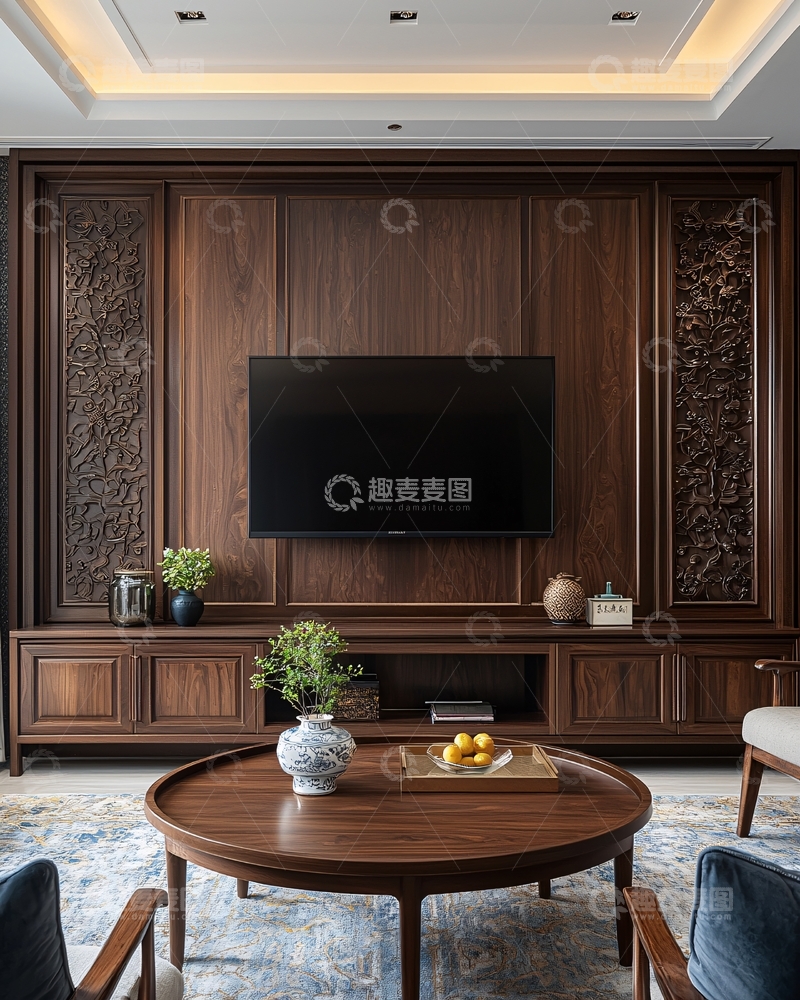 高清大图下载【趣麦麦图】中式电视背景墙