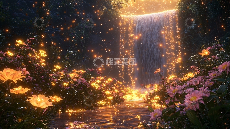 高清大图下载【趣麦麦图】梦幻瀑布花海