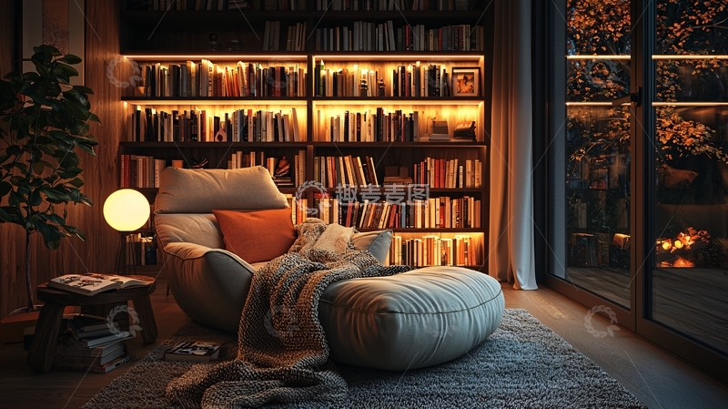 高清大图下载【趣麦麦图】温暖舒适的书房角落