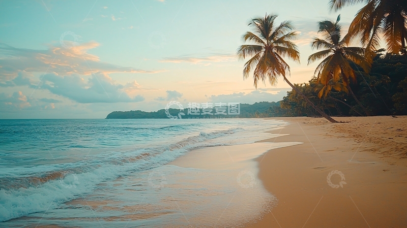 高清大图下载【趣麦麦图】海滩日落椰树风景