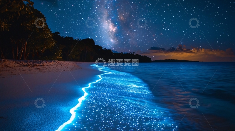 高清大图下载【趣麦麦图】星空下的荧光海滩
