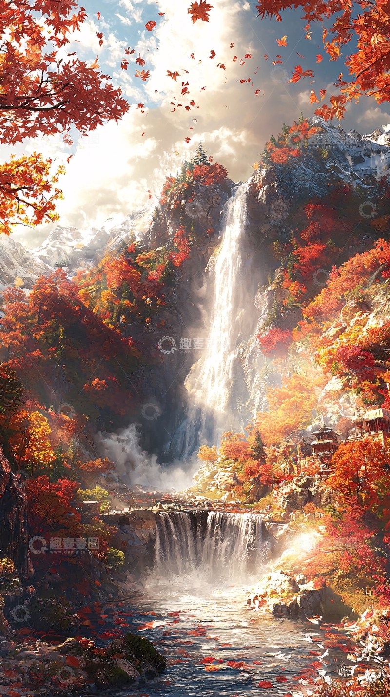 高清大图下载【趣麦麦图】秋日瀑布风景