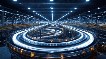 仓库内部长曝光传送带