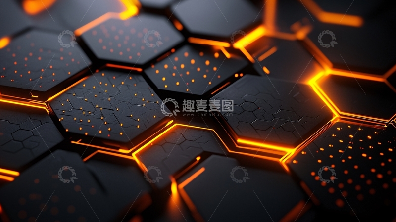高清大图下载【趣麦麦图】黑色蜂窝状发光科技背景