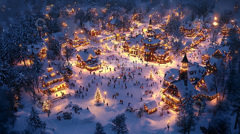 高清大图下载【趣麦麦图】梦幻雪夜小镇