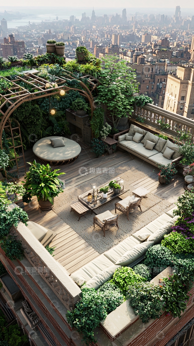 高清大图下载【趣麦麦图】屋顶花园城市景观