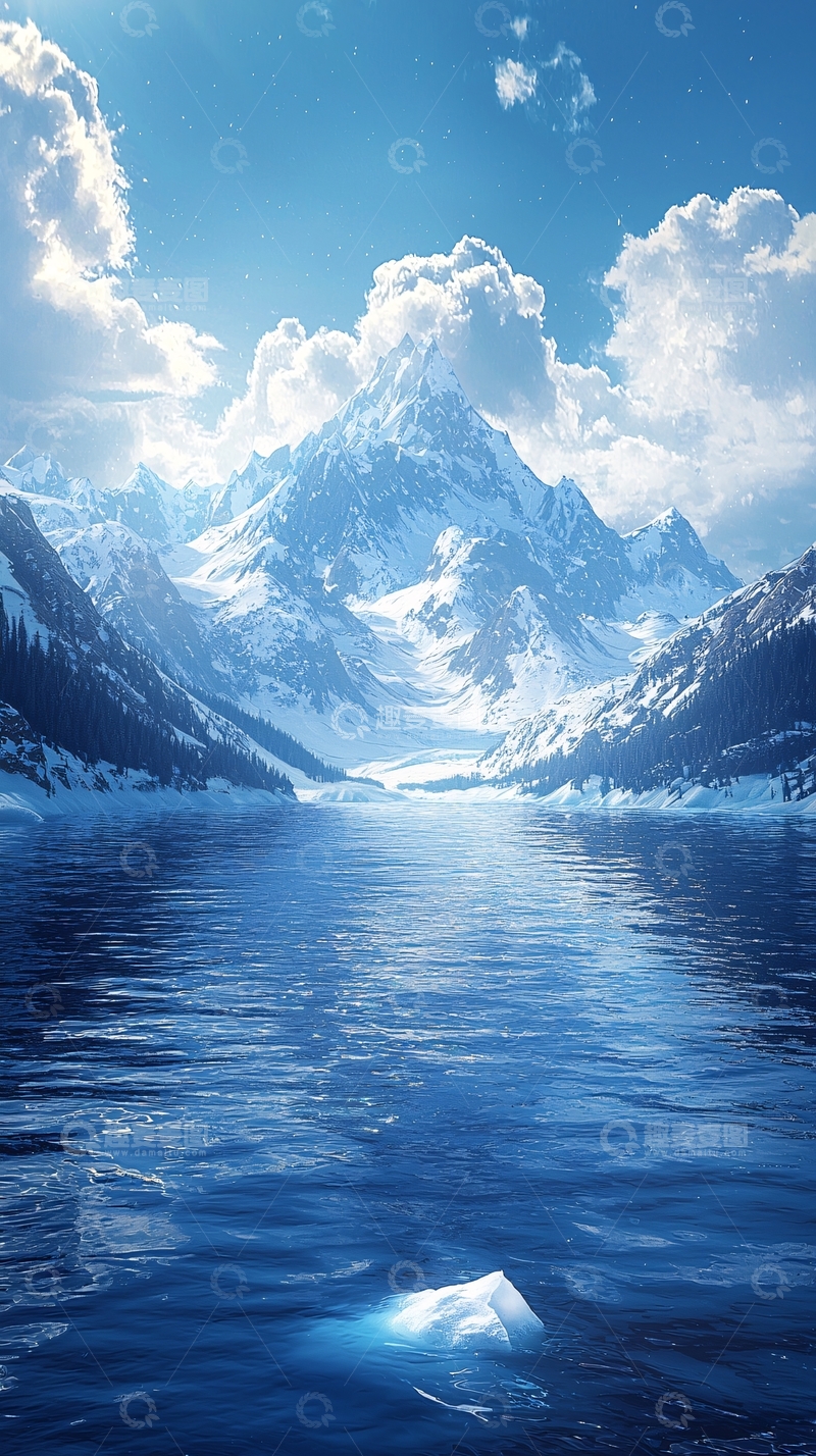 高清大图下载【趣麦麦图】雪山湖泊的壮丽景色