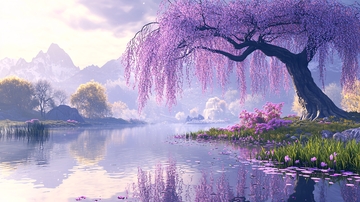 梦幻紫粉色樱花树