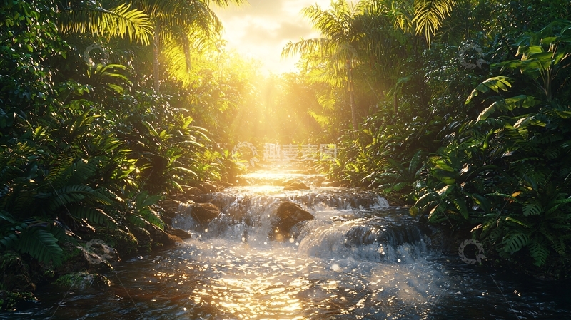 高清大图下载【趣麦麦图】阳光森林小溪