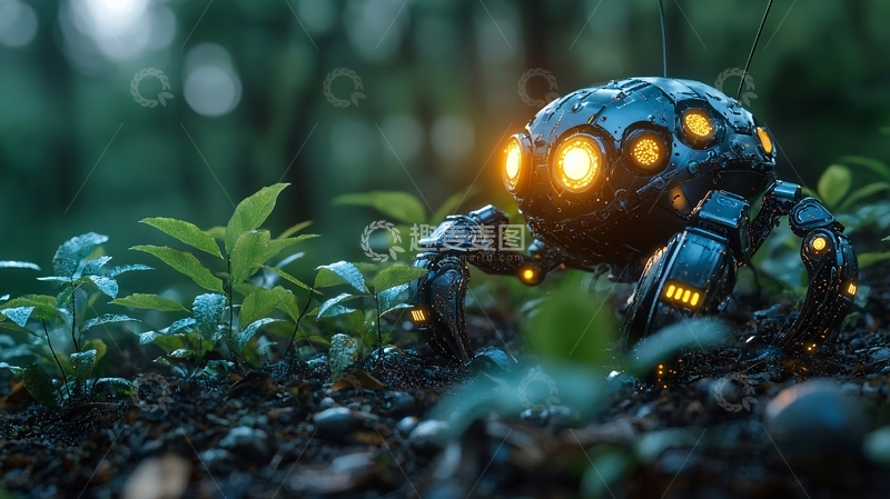 高清大图下载【趣麦麦图】森林机器人