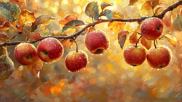 秋雨中的红苹果