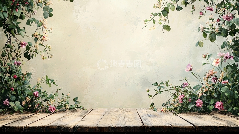 高清大图下载【趣麦麦图】绿植背景木质桌面