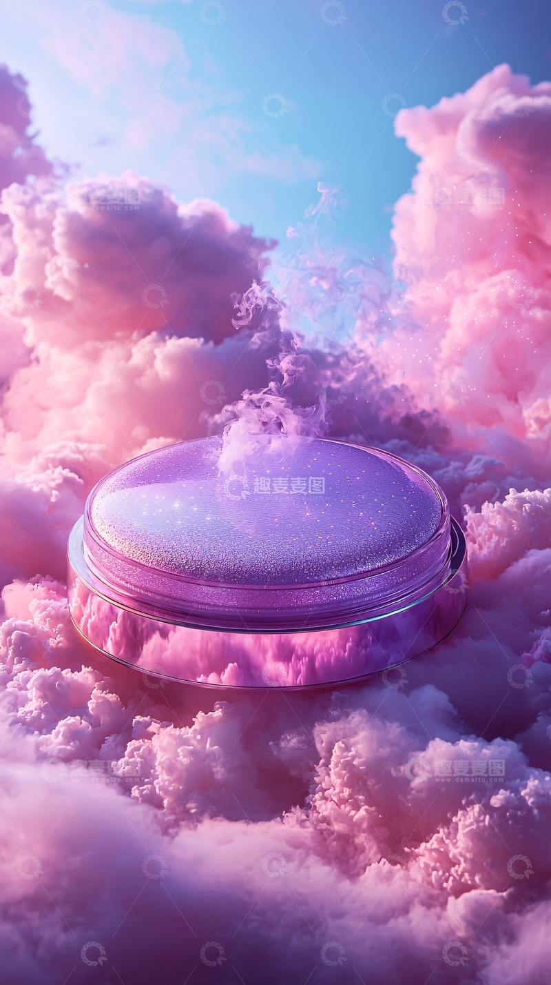 高清大图下载【趣麦麦图】粉色云朵上的化妆品