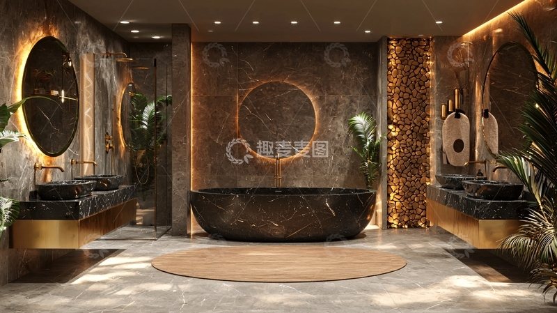 高清大图下载【趣麦麦图】奢华暗色系浴室设计