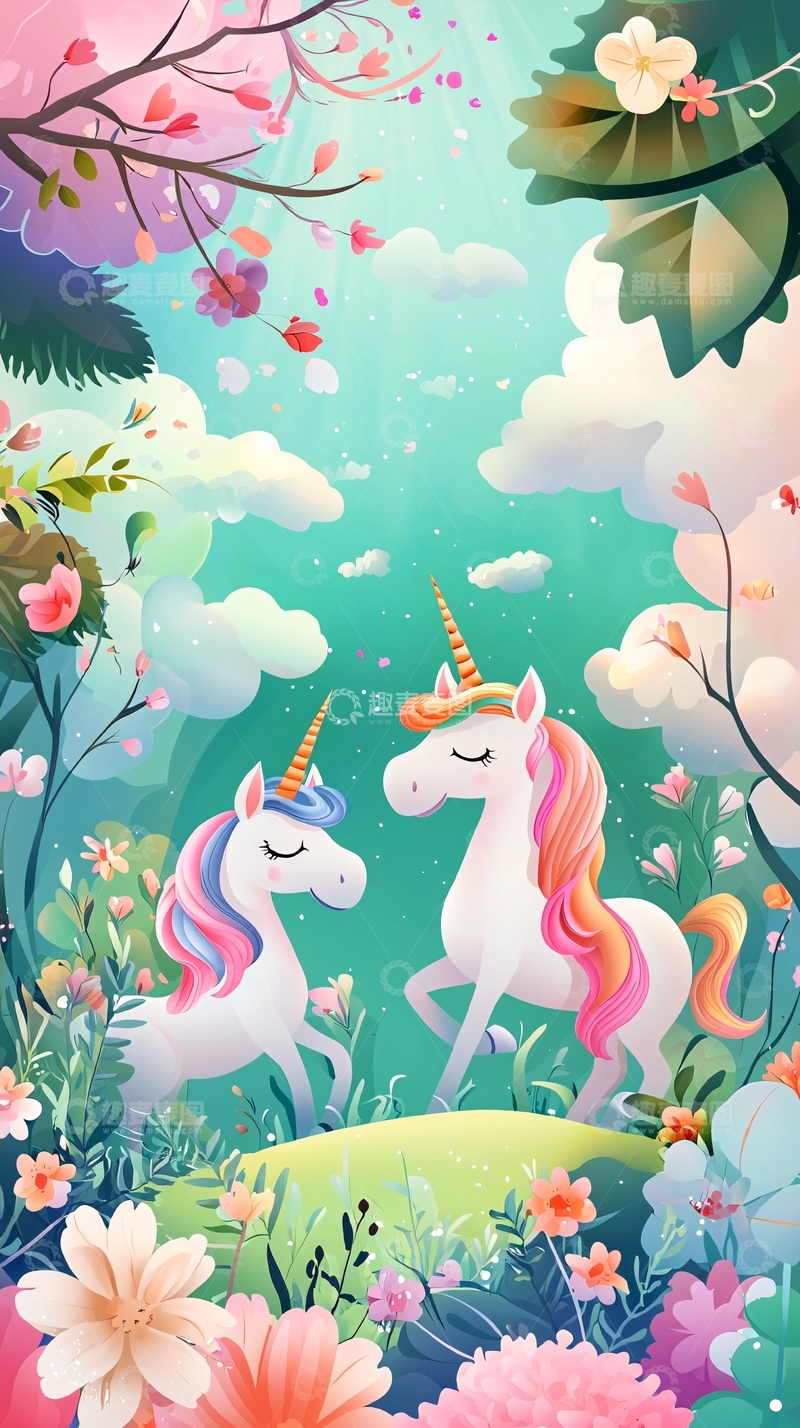 高清大图下载【趣麦麦图】梦幻独角兽森林