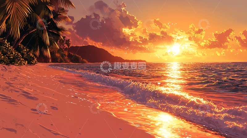 高清大图下载【趣麦麦图】热带海滩日落景色
