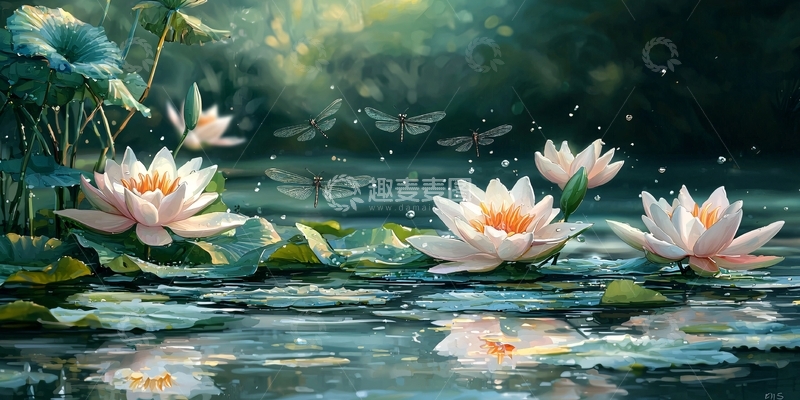 高清大图下载【趣麦麦图】宁静祥和的睡莲池塘