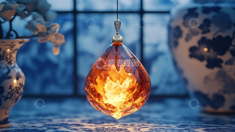 高清大图下载【趣麦麦图】火焰琥珀吊坠