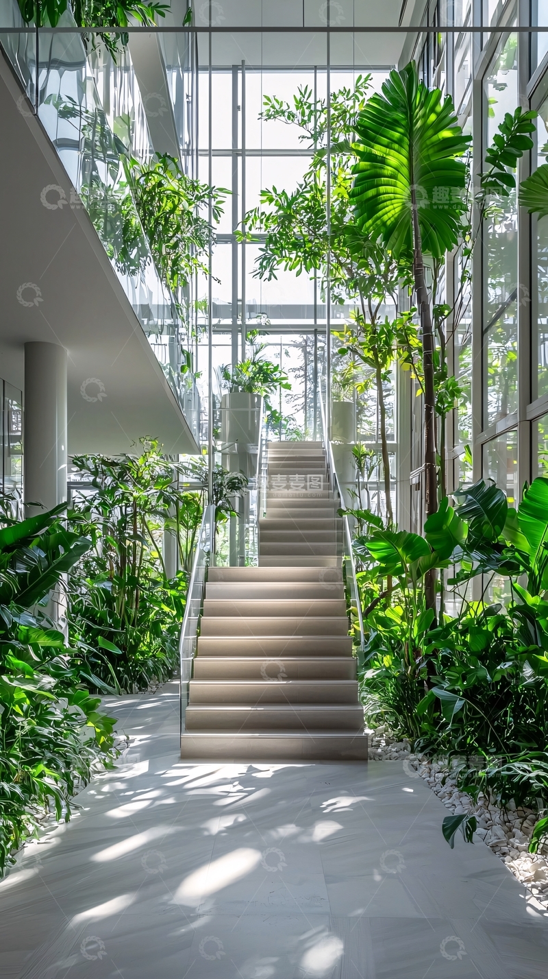 高清大图下载【趣麦麦图】室内楼梯绿植