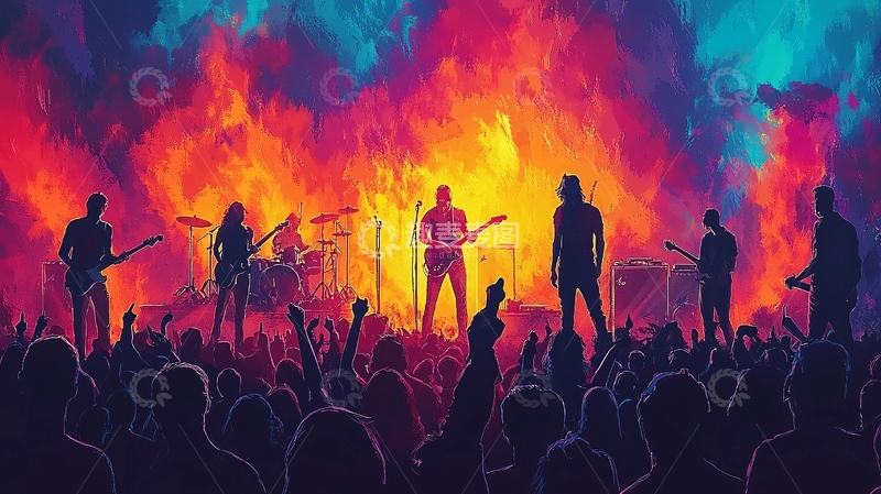 高清大图下载【趣麦麦图】火焰背景乐队演出