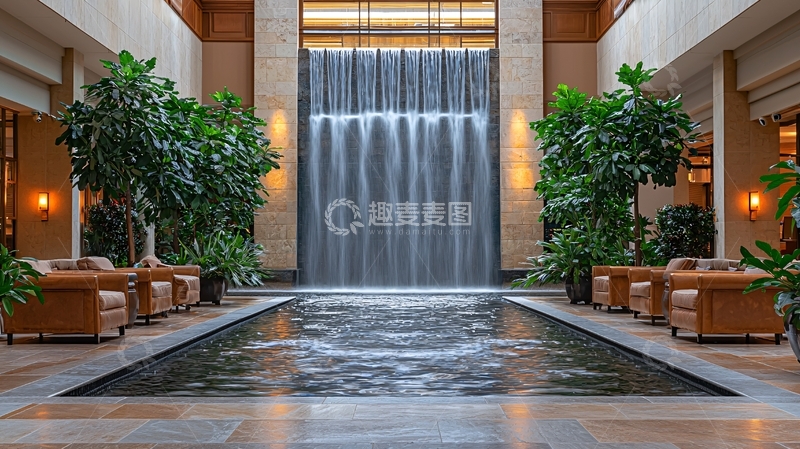 高清大图下载【趣麦麦图】室内瀑布池塘