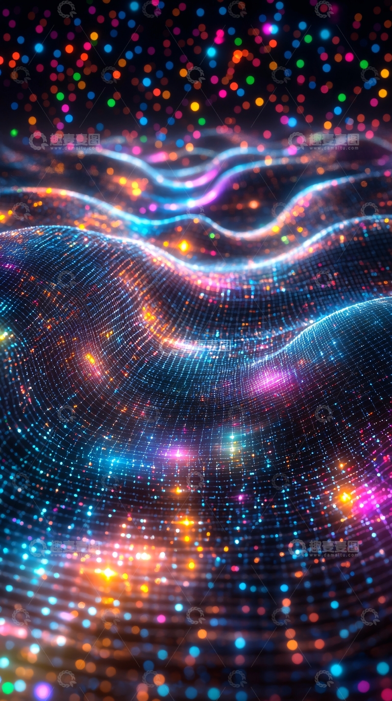 高清大图下载【趣麦麦图】波浪状闪光粒子背景